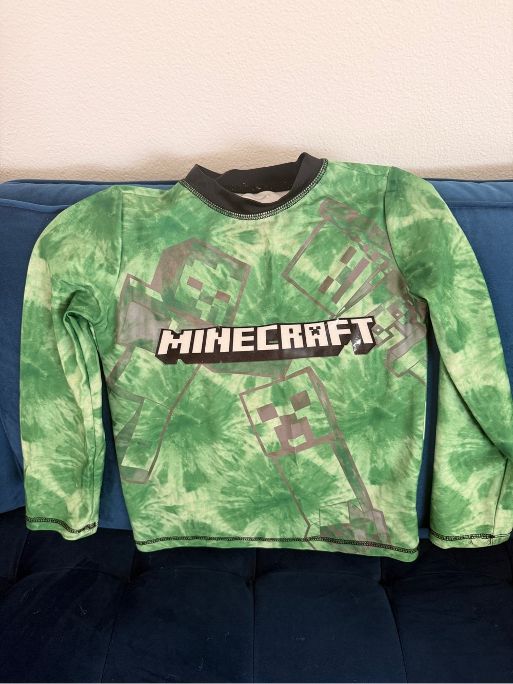 Minecraft Green Tie-Dye Kids Swim Shirt